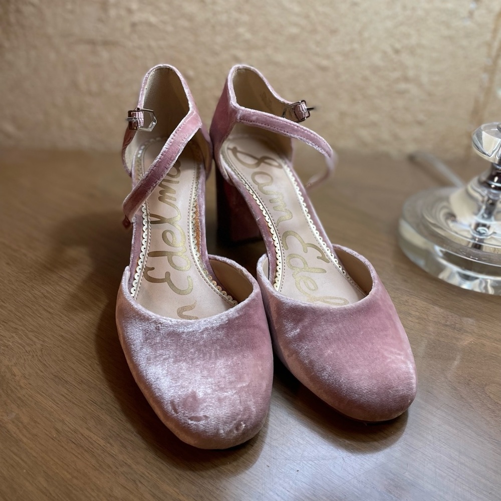 Sam Edelman pink velvet Mary Jane’s